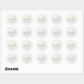 Sticker Rond Simple or blanc noir élégant mariage Monogramme (Feuille)