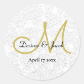 Sticker Rond Simple or blanc noir élégant mariage Monogramme (Devant)