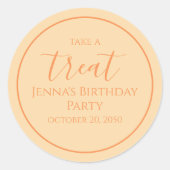 Sticker Rond Simple Orange Anniversaire Calligraphie Cute Party (Devant)