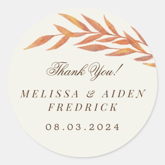 Sticker Rond Simple Orange Branche Automne Mariage Faveur (Devant)