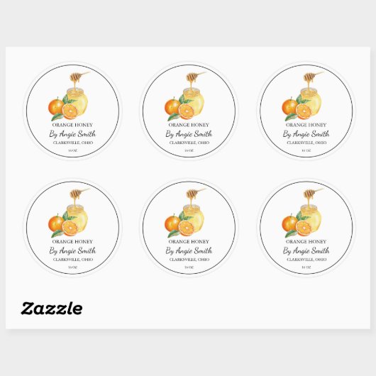 Sticker Rond Simple Orange Infused Honey Label (Feuille)