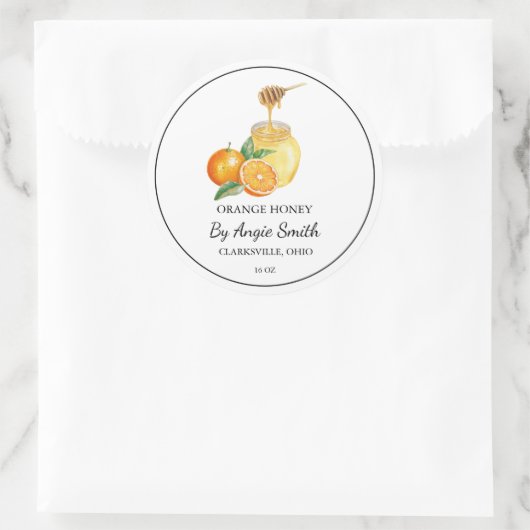 Sticker Rond Simple Orange Infused Honey Label (Sac)