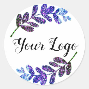 Sticker Rond simple personnalisé bleu violet noir feuilles ajou
