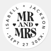 Sticker Rond Simple Personnalisé M. Mme Mariage Nom Date Coeur  (Devant)