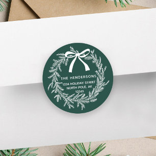 Sticker Rond Simple Pine de Noël Wire retour Adresse verte