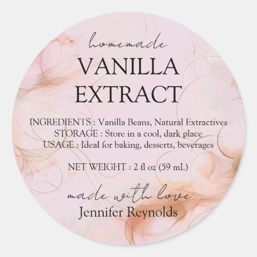 Sticker Rond Simple Pink Vanilla Extract and Instructions (Devant)