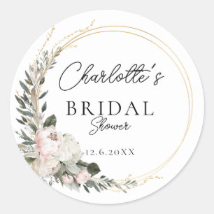 Sticker Rond Simple, pivoine, eucalyptus, Shower de mariage    