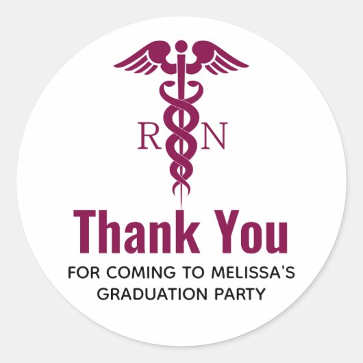 Sticker Rond Simple Red Caduceus Nurse Graduate Merci (Devant)