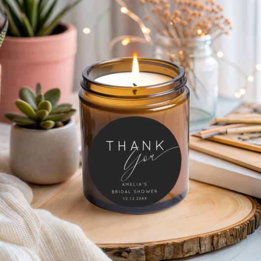 Sticker Rond Simple remerciement de bapteme de mariage noir et 