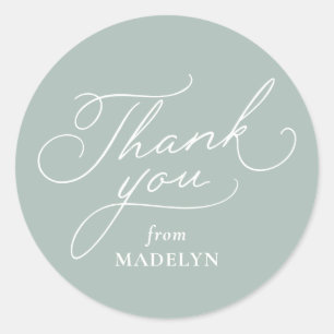 Sticker Rond Simple remerciement pour baby shower vert sauge et