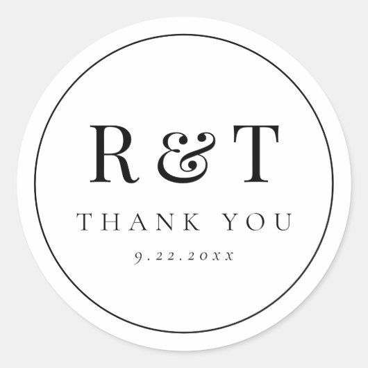 Sticker Rond Simple Remerciements de Mariage à Monogramme (Devant)