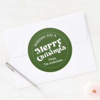 Sticker Rond Simple Retro Vert Noël Grand