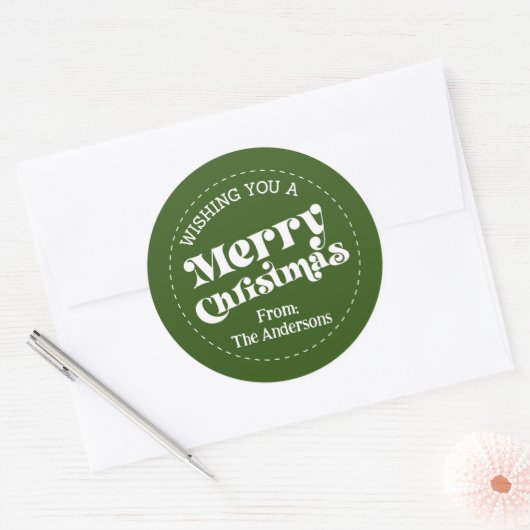 Sticker Rond Simple Retro Vert Noël Grand (Enveloppe)