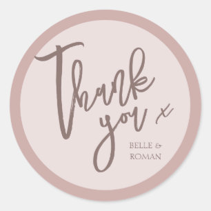Sticker Rond Simple Rose Gold Calligraphie Mariage Remerciement