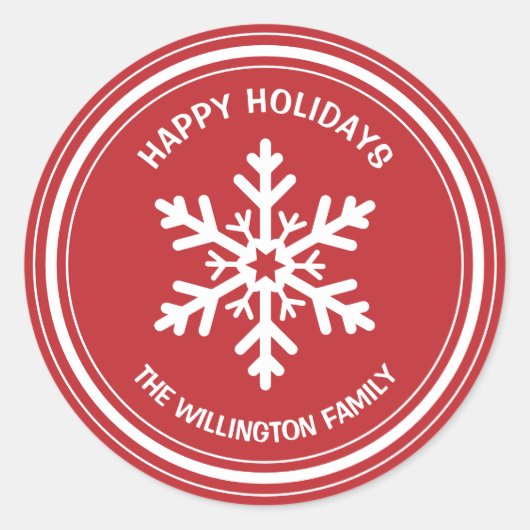 Sticker Rond Simple Rouge et Blanc Joyeux Fête des neiges (Devant)
