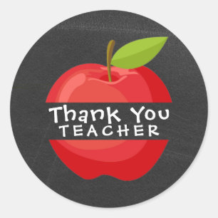 Sticker Rond Simple Rouge Pomme Chalkboard Merci enseignant
