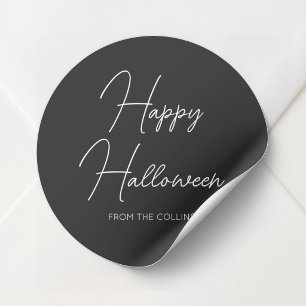 Sticker Rond Simple Script Joyeux Halloween en noir et blanc