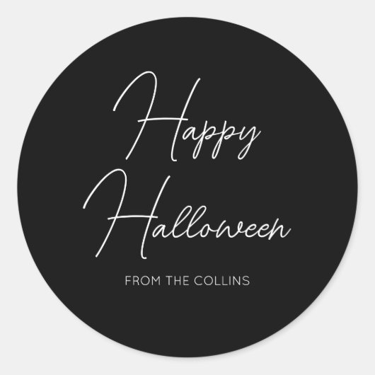 Sticker Rond Simple Script Joyeux Halloween en noir et blanc (Devant)