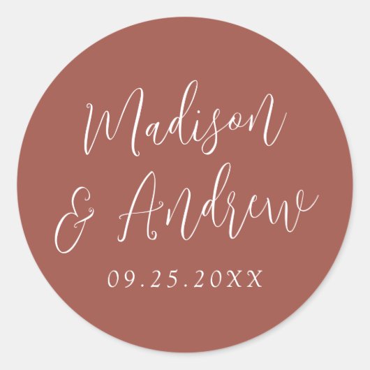 Sticker Rond Simple Script Mariage Personnalisé Rouille (Devant)