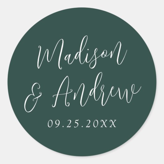 Sticker Rond Simple Script Mariage personnalisé vert forêt (Devant)