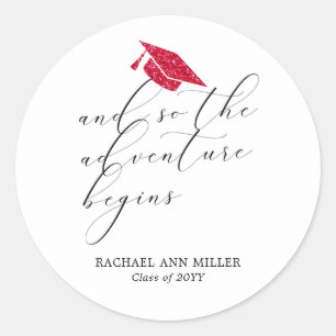 Sticker Rond Simple Script Minimaliste Aventure Commence Chapea