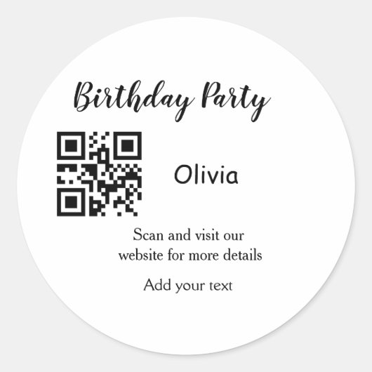 Sticker Rond Simple site de fête d'anniversaire code-barres QR (Devant)