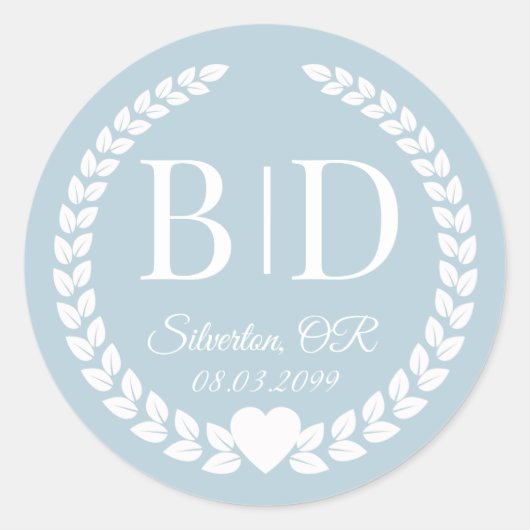 Sticker Rond Simple Soft Icy Blue Monogram Wedding (Devant)