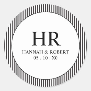 Sticker Rond Simple Stripe Moderne Élégant Monogramme Minimalis