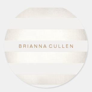 Sticker Rond Simple stylé FAUX Silver and White Stripes 2
