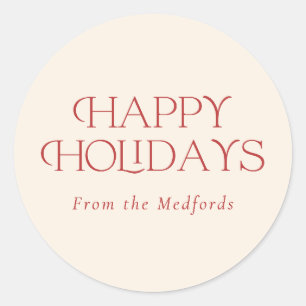 Sticker Rond Simple Style Happy Holidays Ivoire rouge
