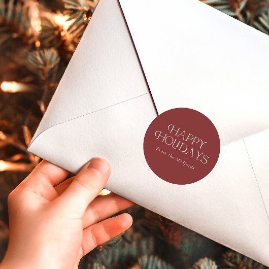 Sticker Rond Simple Style Happy Holidays | Nom | Rouge