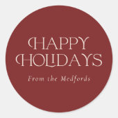 Sticker Rond Simple Style Happy Holidays | Nom | Rouge (Devant)