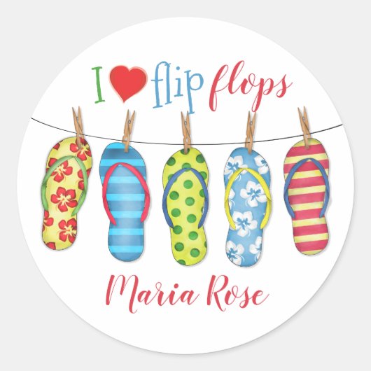 Sticker Rond Simple Summer Beach Flip Flops Moderne Amusement (Devant)
