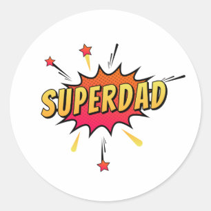 Sticker Rond Simple Superdad Comique Retro Pop Art   Autocollan
