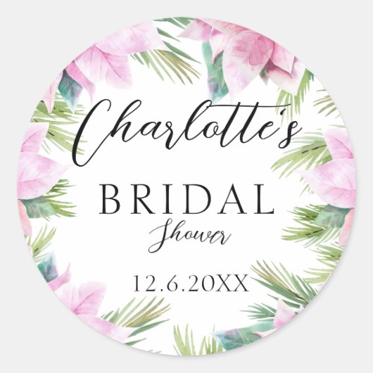 Sticker Rond Simple, tropical, floral, Shower de mariage  (Devant)