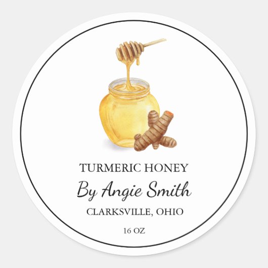 Sticker Rond Simple Turmeric Infused Honey Label (Devant)