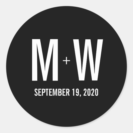 Sticker Rond Simple Typographie Mariage Faveur Monogramme Stick (Devant)