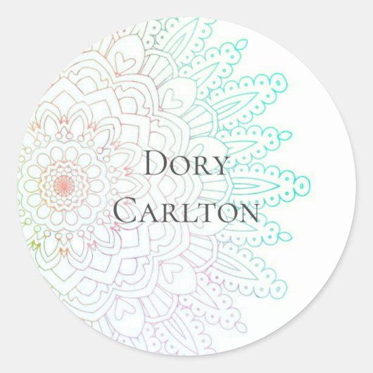 Sticker Rond Simple vert clair & violet Mandala Custom Classic (Devant)
