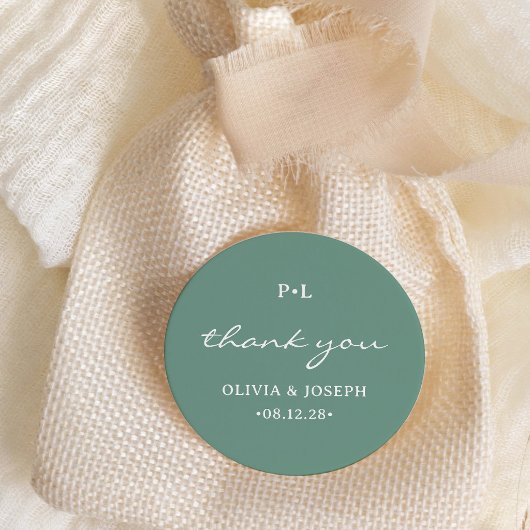 Sticker Rond Simple Vert Sauge avec Monogramme | Mariage