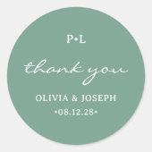 Sticker Rond Simple Vert Sauge avec Monogramme | Mariage (Devant)