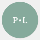 Sticker Rond Simple Vert Sauge | Monogramme Élégant (Devant)
