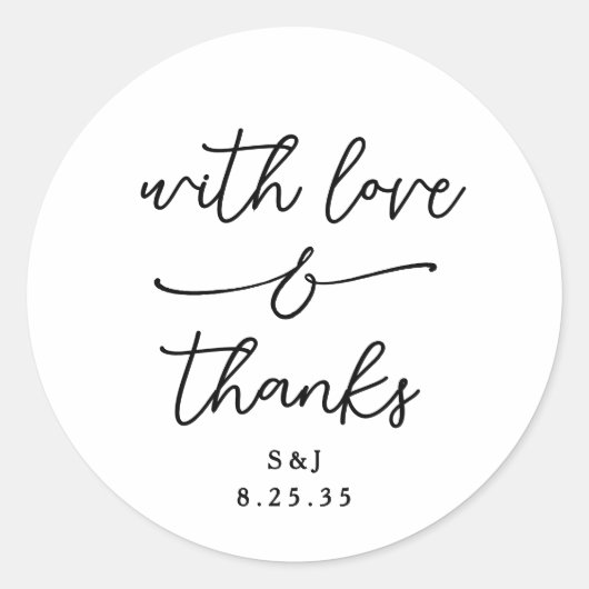 Sticker Rond Simple Whimsical Love and Thanks Handwritten (Devant)