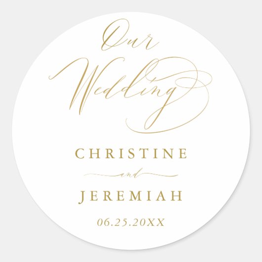 Sticker Rond Simple White Gold Modern Script Mariage (Devant)