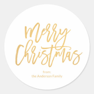 Sticker Rond Simple White Gold Script Joyeux Noël