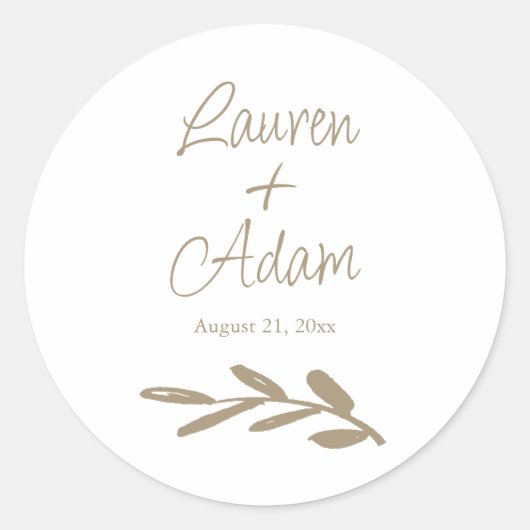 Sticker Rond Simple White & Gold Script Wedding (Devant)