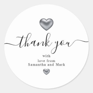 Sticker Rond Simple White Wedding Silver