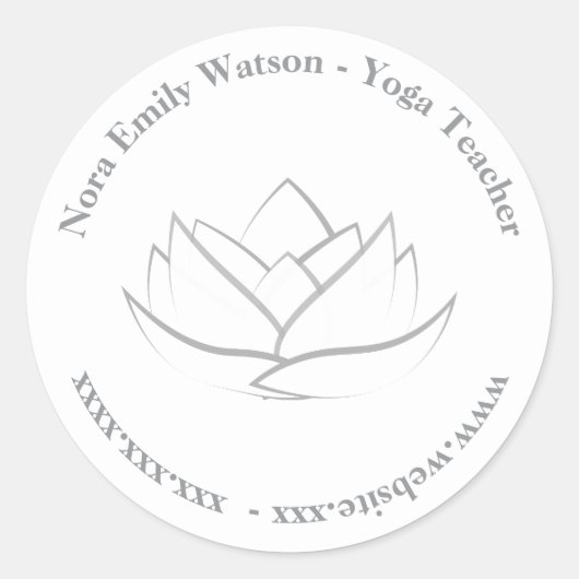 Sticker Rond Simple Yoga Enseignant Modèle Grey Lotus Flower (Devant)