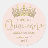 Sticker Rond Simplement élégant Quinceañera Couronne Blush Pink (Devant)