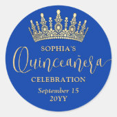 Sticker Rond Simplement élégant Quinceañera Crown Royal Blue & (Devant)