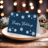 Sticker Rond Simplistic Snowflakes Happy Holidays Blue